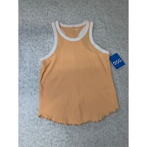 DSG Girls Peach Cotton Rib Tank Top Racerback Lettuce Hem XL 16 NWT